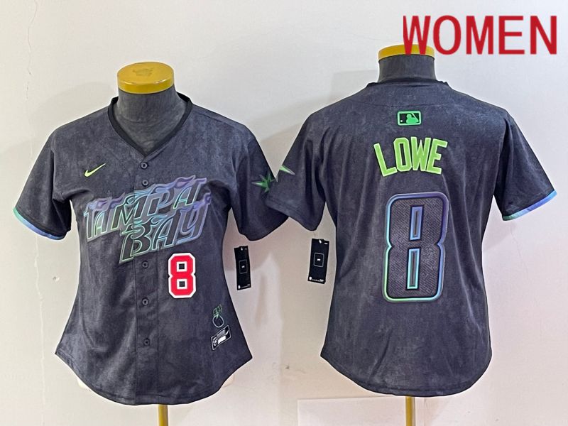 Women Tampa Bay Rays #8 Lowe Black City Edition Nike 2024 MLB Jersey style 4